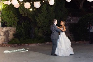 C Squared Events monogram on the dance floor as Bride and Groom enjoy their first dance at The Humphreys Estate.